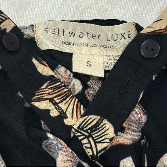 Saltwater Luxe Floral Jumpsuit Cropped Wide Leg Black Small Boho Hippie Beachy - Picture 11 of 12